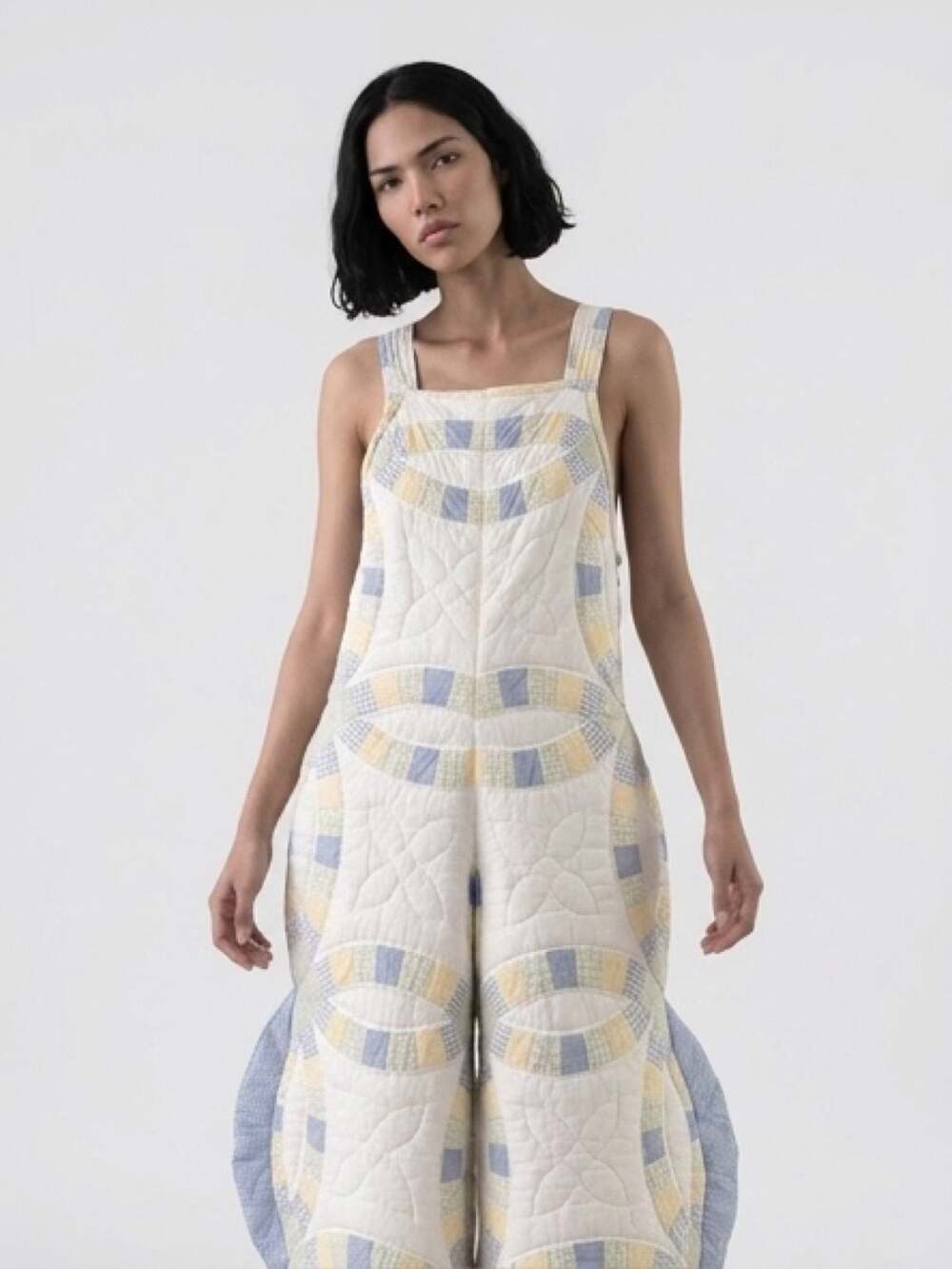 Handmade SnowSuit Sleep Wear Jumpsuit Reworked Circle gingham Quilt M-L - Picture 2 of 11